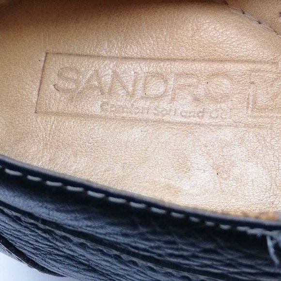 Sandro Mens Loafer Black Leather Slip On Square Toe Side Elastic Gussets 11.5 - Picture 9 of 11